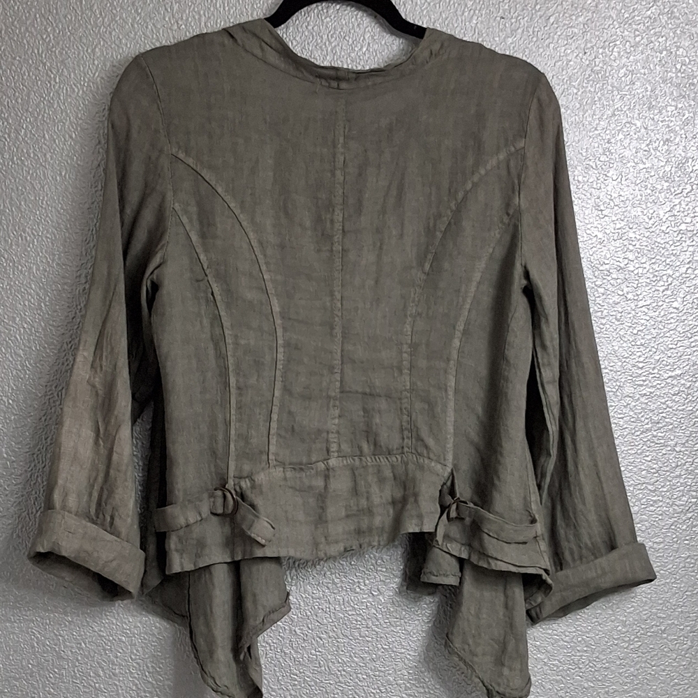 Tempo Paris Linen Olive Green Open Jacket Size M - Picture 9 of 10